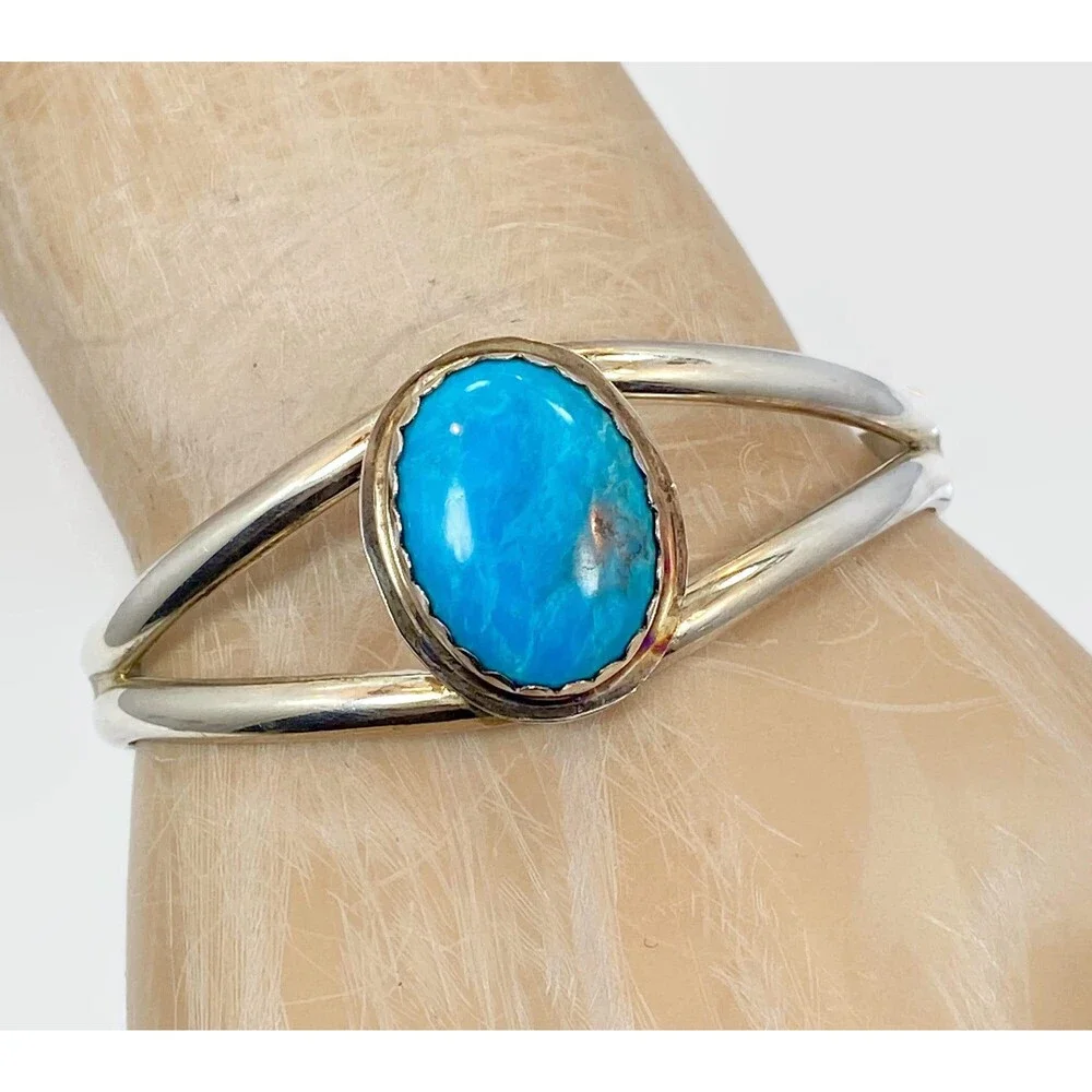 Vintage Turquoise Sterling Silver Cuff Bracelet: Native American Boho Jewelry